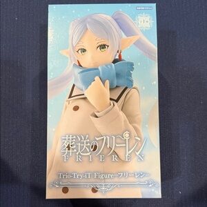 Brand New Cute Frieren Figure with Blue Scarf and Cream Coat